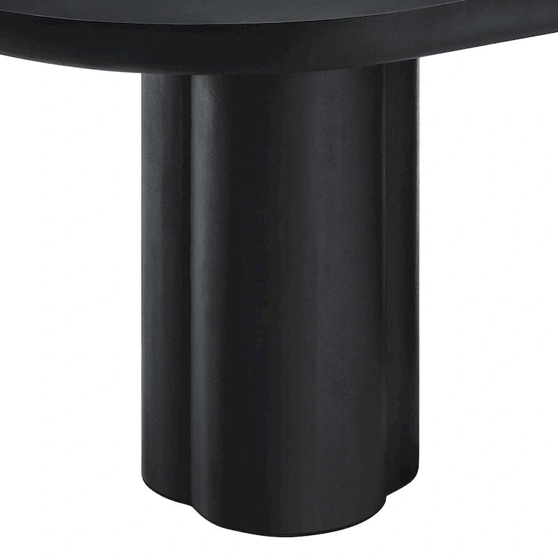 72-Inch Oval Concrete-Look Dining Table with Triple Cylinder Pedestal Base, White Black