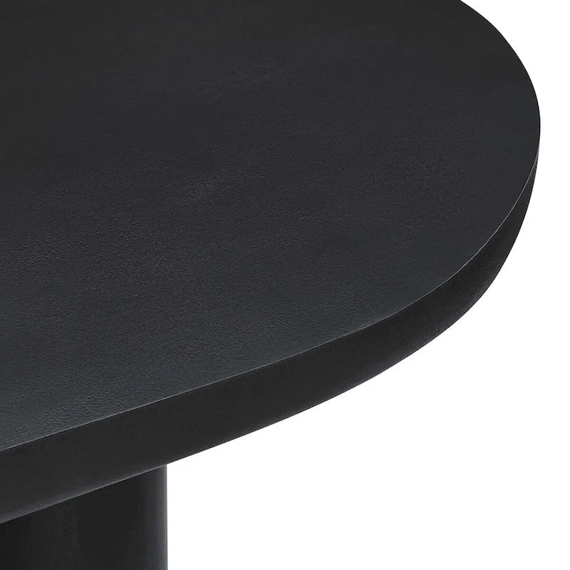 72-Inch Oval Concrete-Look Dining Table with Triple Cylinder Pedestal Base, White Black