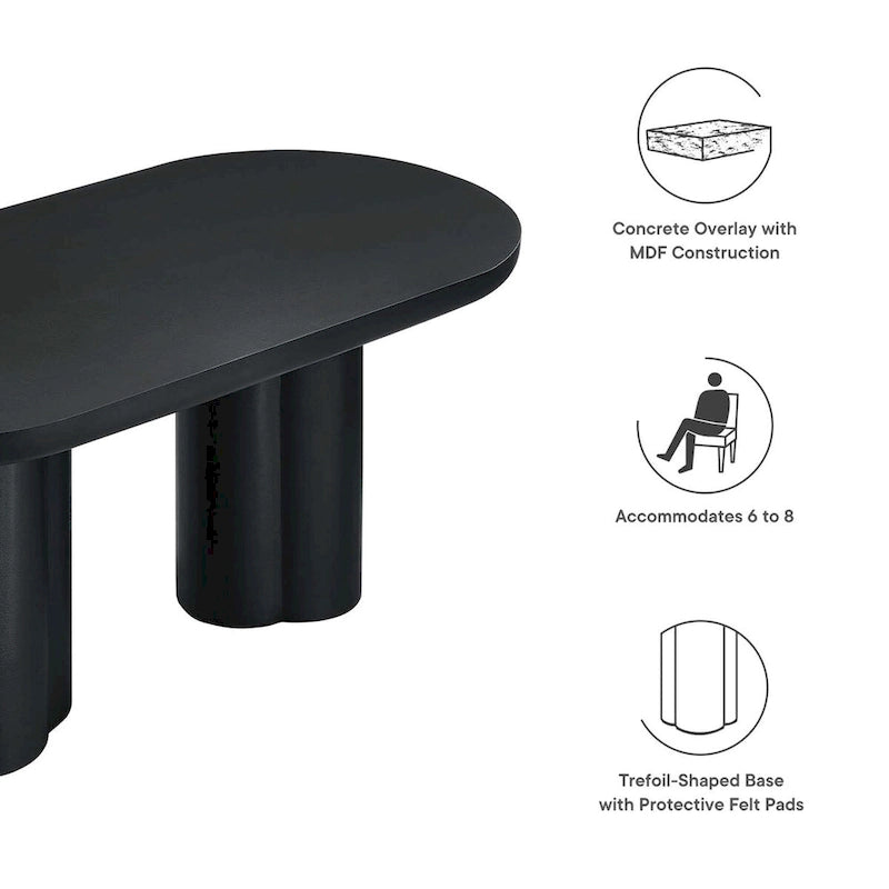 72-Inch Oval Concrete-Look Dining Table with Triple Cylinder Pedestal Base, White Black