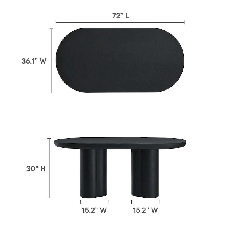 72-Inch Oval Concrete-Look Dining Table with Triple Cylinder Pedestal Base, White Black