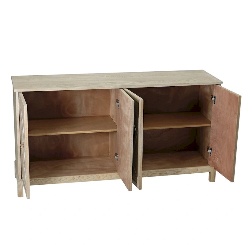 4-Door Sideboard Cabinet with Diamond Mirror Panels and Ring Handles, Grey Brown