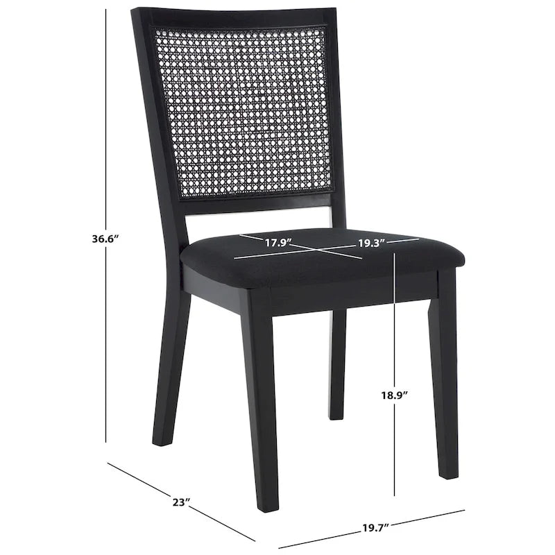 Rattan Back Upholstered Dining Chair with Black Wood Frame, Set of 2, 3 Colors