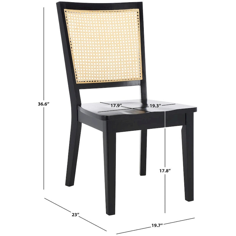 Rattan Back Upholstered Dining Chair with Black Wood Frame, Set of 2, 3 Colors