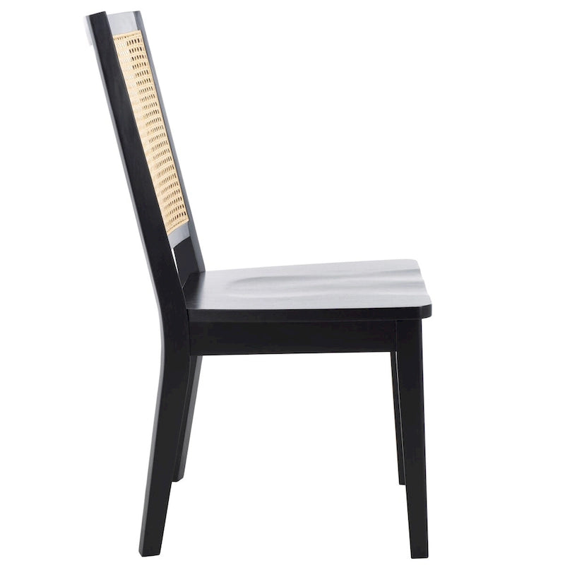 Rattan Back Upholstered Dining Chair with Black Wood Frame, Set of 2, 3 Colors