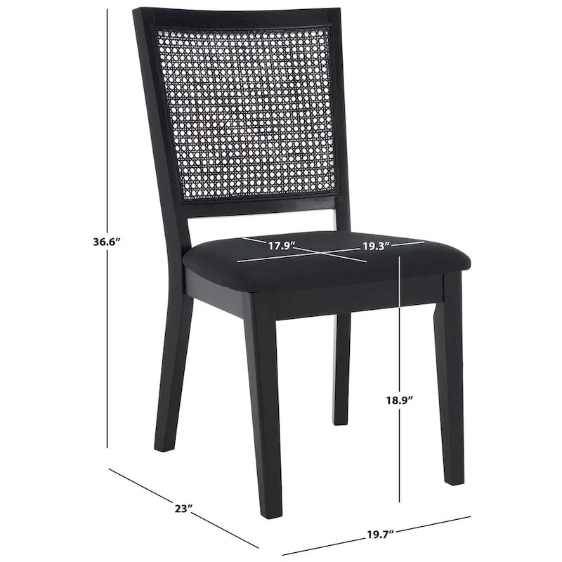 Rattan Back Upholstered Dining Chair with Black Wood Frame, Set of 2, 3 Colors