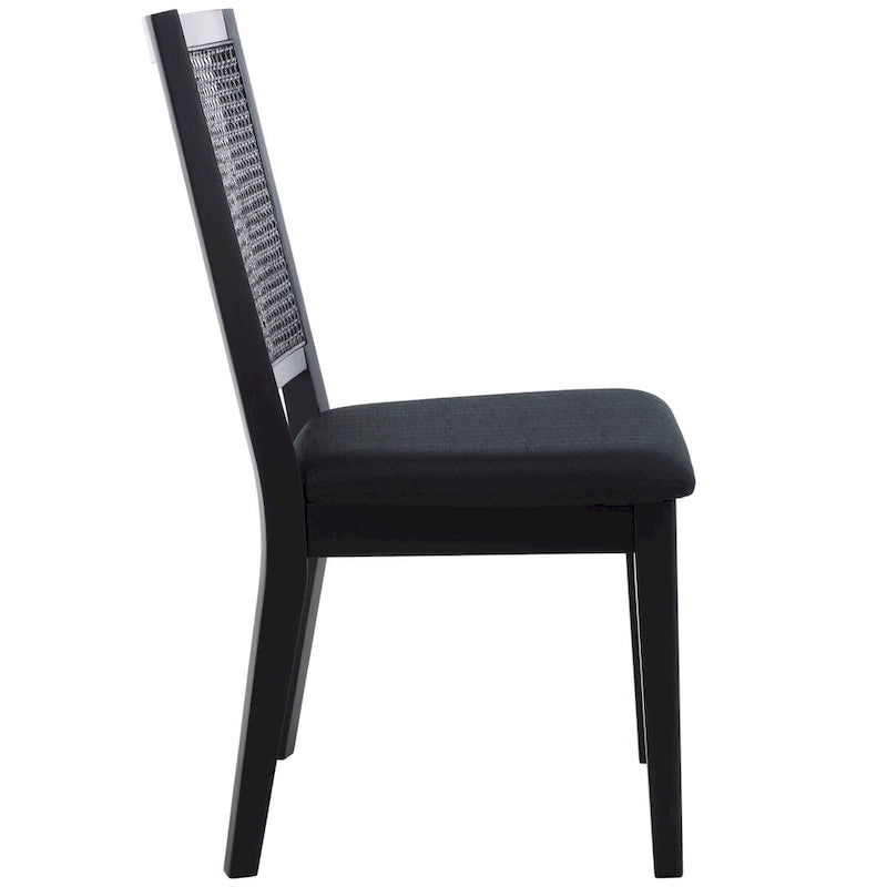 Rattan Back Upholstered Dining Chair with Black Wood Frame, Set of 2, 3 Colors